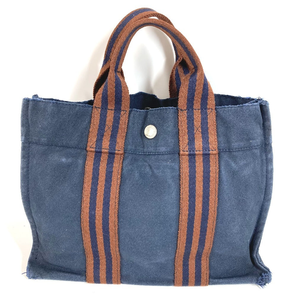 HERMES フールトゥPM フールトゥ PM カバン トートバッグ ハンドバッグ コットン ユニセックス ネイビー
