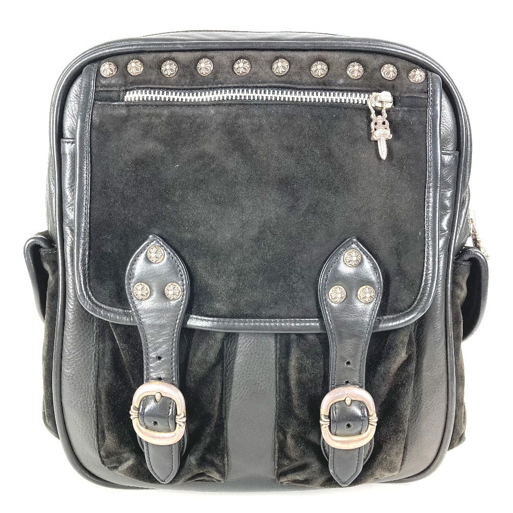 CHROME HEARTS ガンスリンガー ロゴ クロス バックパック カバン リュックサック レザー/スエード ユニセックス ブラック