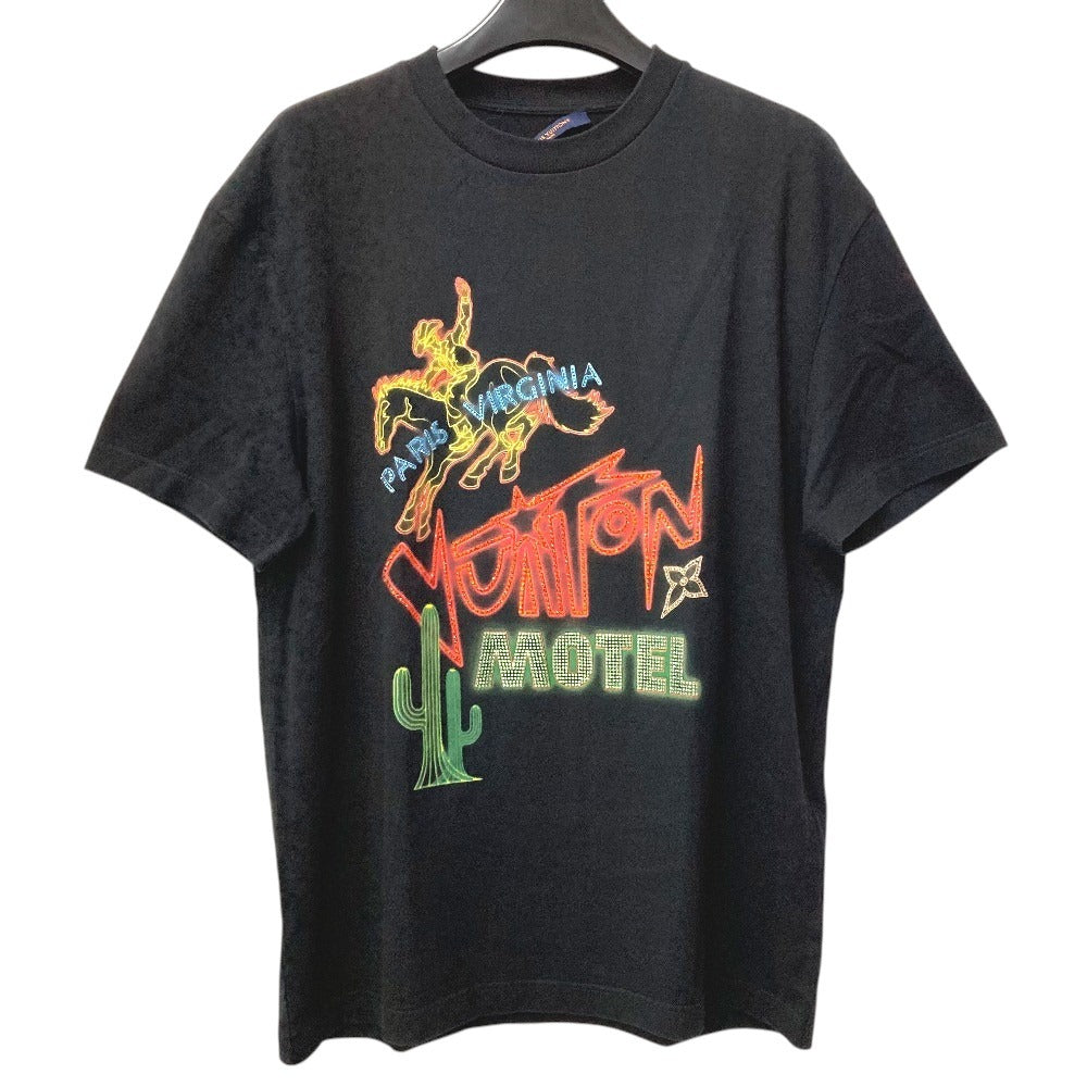LOUIS VUITTON 2024年 ラインストーン ロゴ MOTEL アパレル トップス 半袖 Tシャツ 半袖Ｔシャツ コットン メンズ ブラック