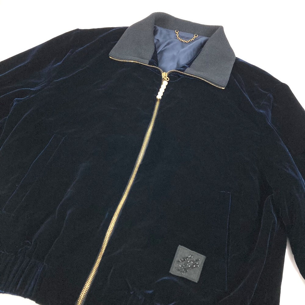 LOUIS VUITTON 2025年 ダミエ ロゴ ベロア ジップアップ フェイクパール パーカー アウター ジャンバー ブルゾン 上着 トップス RM252M ジャケット ビスコース メンズ ネイビー