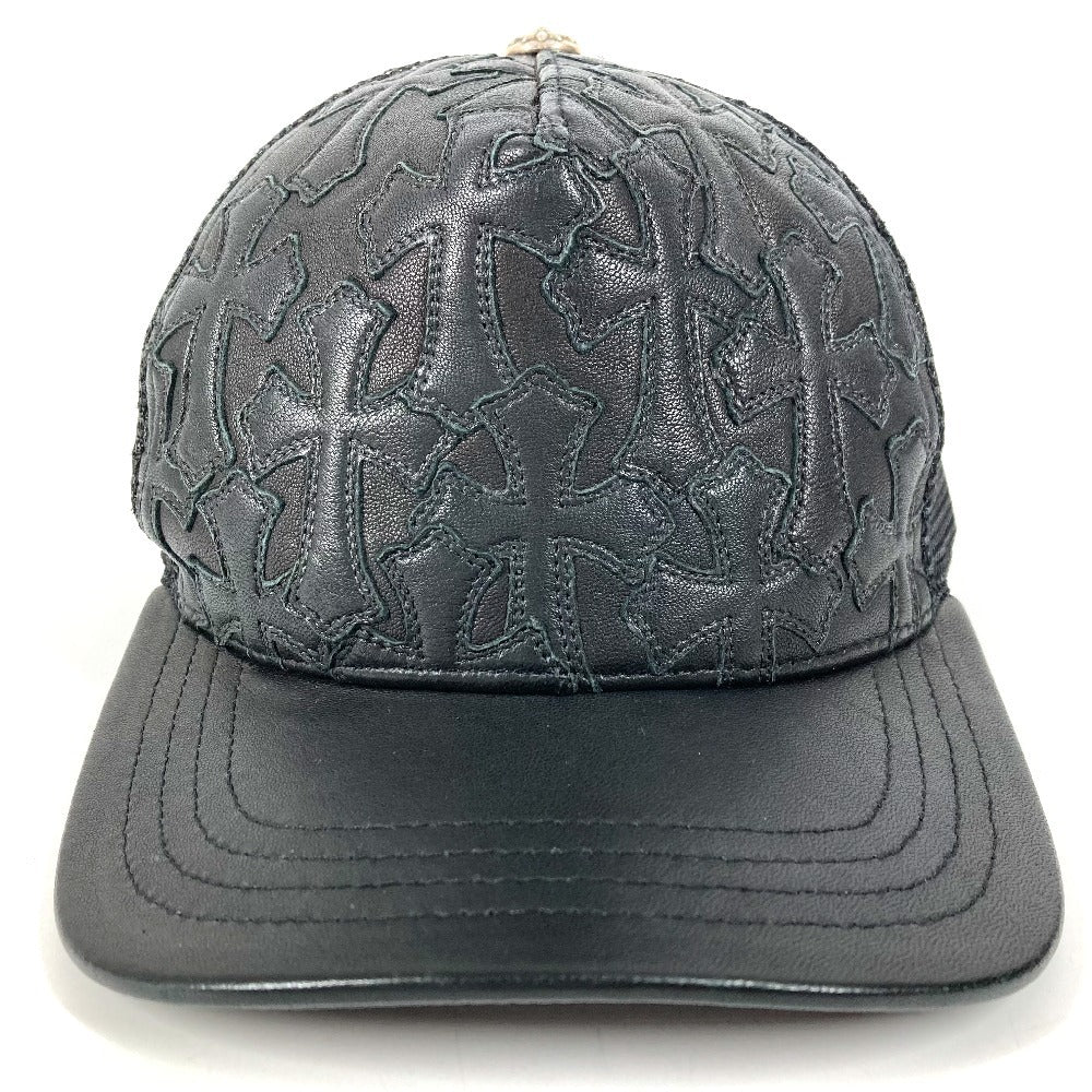 CHROME HEARTS Cemetary Cross Leather Patch Trucker Cap セメタリークロス レザーパッチ 革 帽子 キャップ帽 ベースボール メッシュ キャップ レザー ユニセックス ブラック