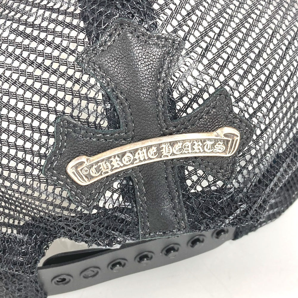 CHROME HEARTS Cemetary Cross Leather Patch Trucker Cap セメタリークロス レザーパッチ 革 帽子 キャップ帽 ベースボール メッシュ キャップ レザー ユニセックス ブラック