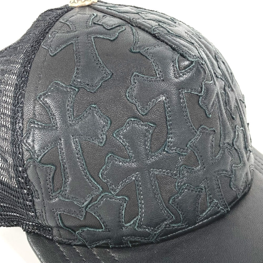 CHROME HEARTS Cemetary Cross Leather Patch Trucker Cap セメタリークロス レザーパッチ 革 帽子 キャップ帽 ベースボール メッシュ キャップ レザー ユニセックス ブラック