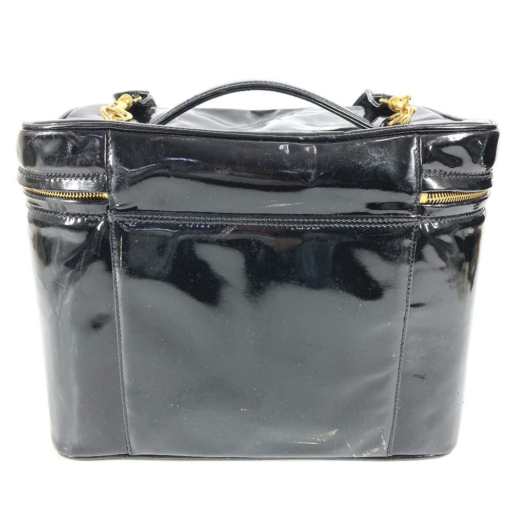 CHANEL ヴィンテージ CC ココマーク ロゴ バニティバッグ 肩掛け ショルダーバッグ 2WAYバッグ ハンドバッグ パテントレザー ユニセックス ブラック