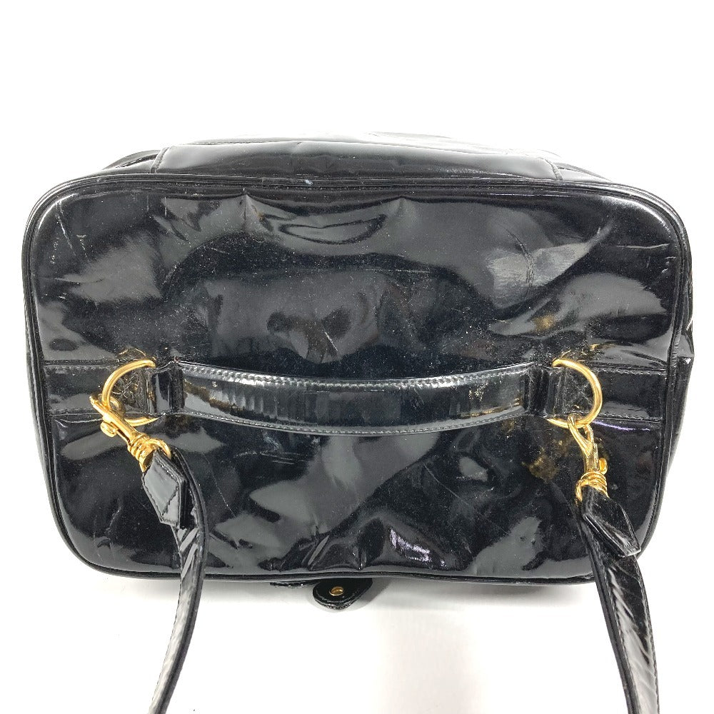 CHANEL ヴィンテージ CC ココマーク ロゴ バニティバッグ 肩掛け ショルダーバッグ 2WAYバッグ ハンドバッグ パテントレザー ユニセックス ブラック