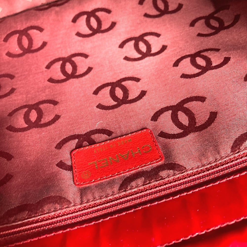 CHANEL CC ココマーク ロゴ チョコバー カバン 肩掛け トートバッグ Wチェーン ショルダーバッグ エナメル レディース レッド
