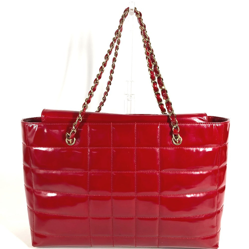 CHANEL CC ココマーク ロゴ チョコバー カバン 肩掛け トートバッグ Wチェーン ショルダーバッグ エナメル レディース レッド