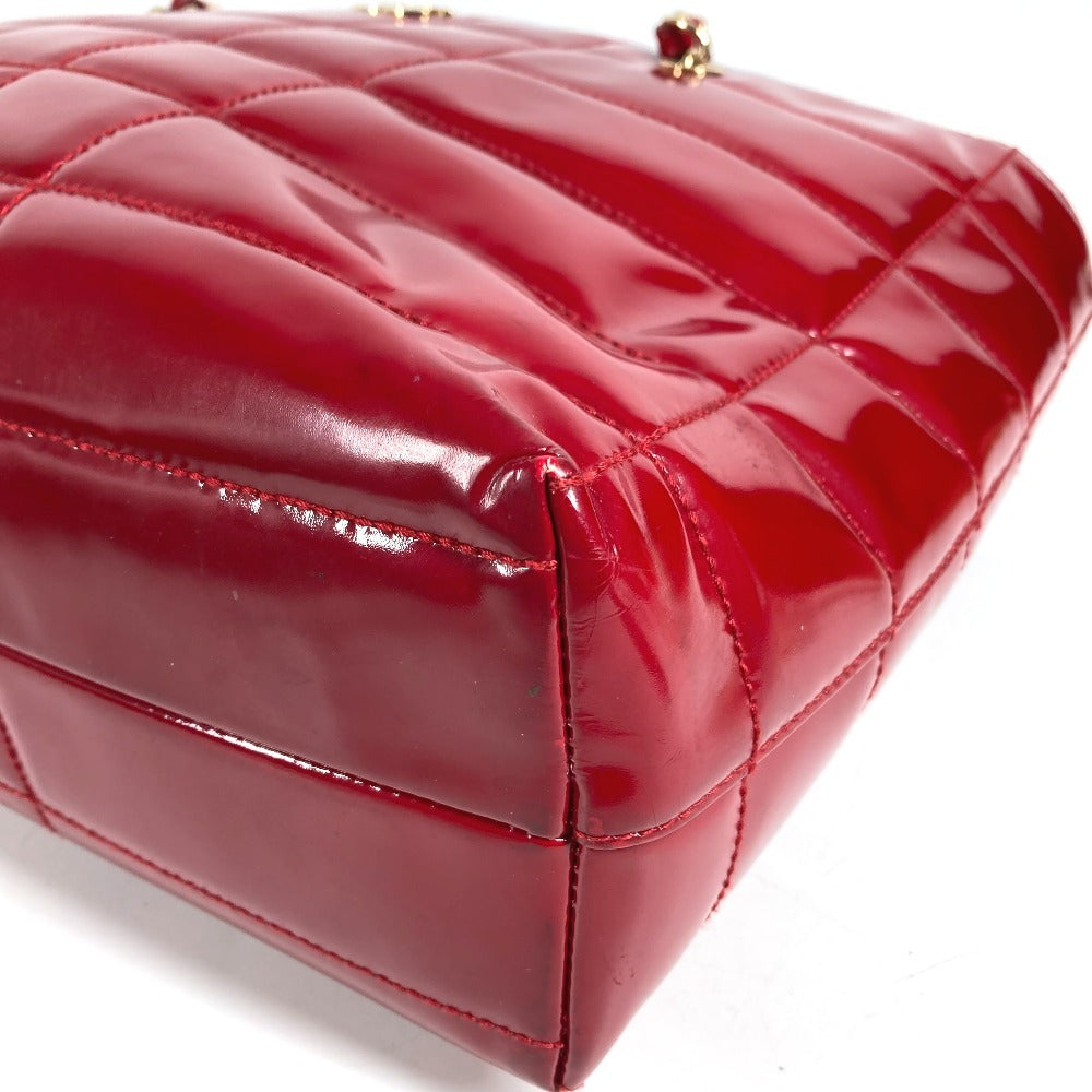 CHANEL CC ココマーク ロゴ チョコバー カバン 肩掛け トートバッグ Wチェーン ショルダーバッグ エナメル レディース レッド