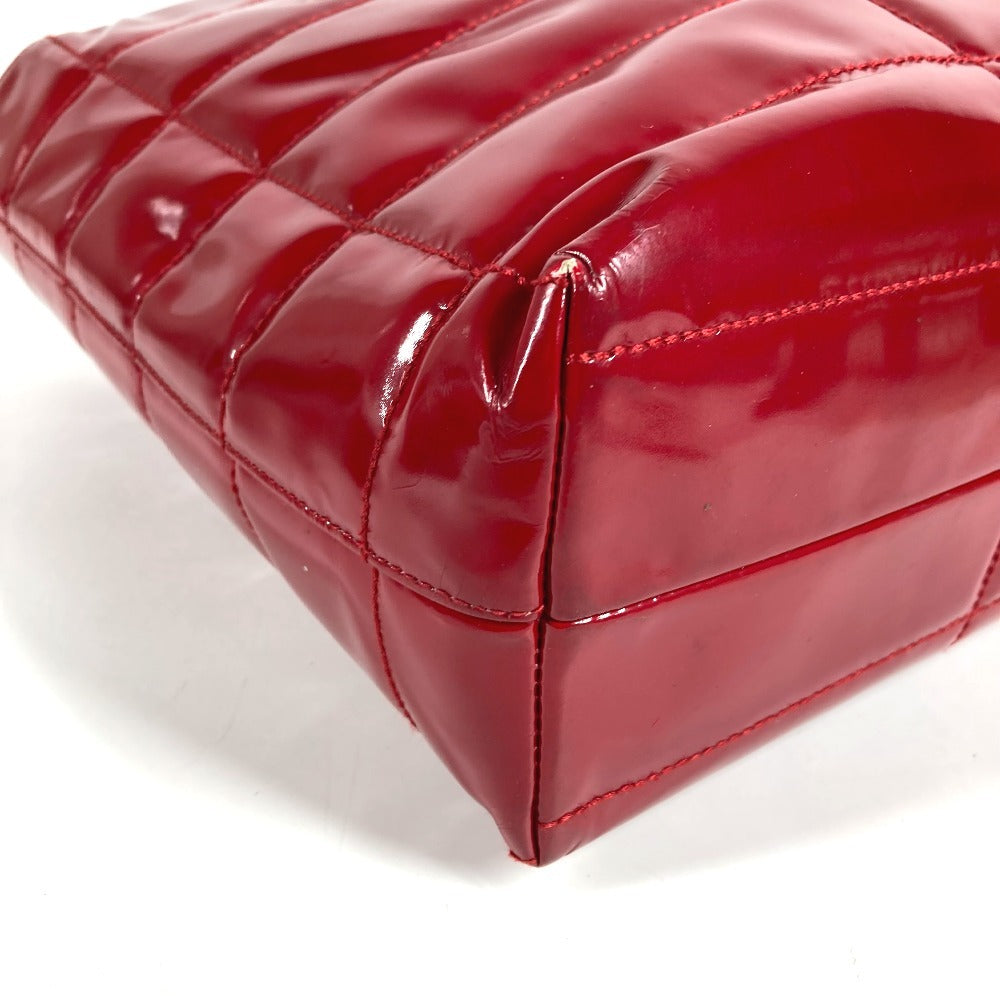 CHANEL CC ココマーク ロゴ チョコバー カバン 肩掛け トートバッグ Wチェーン ショルダーバッグ エナメル レディース レッド