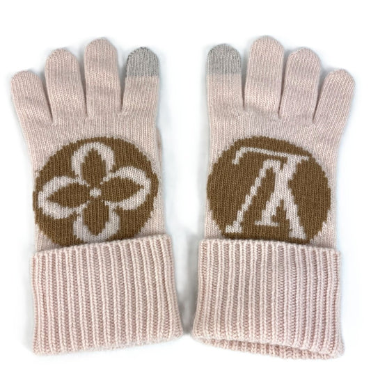 LOUIS VUITTON M79254 flight mode LV medallion maille glove Gloves Accessories gloves wool Camel Rose Beige Used