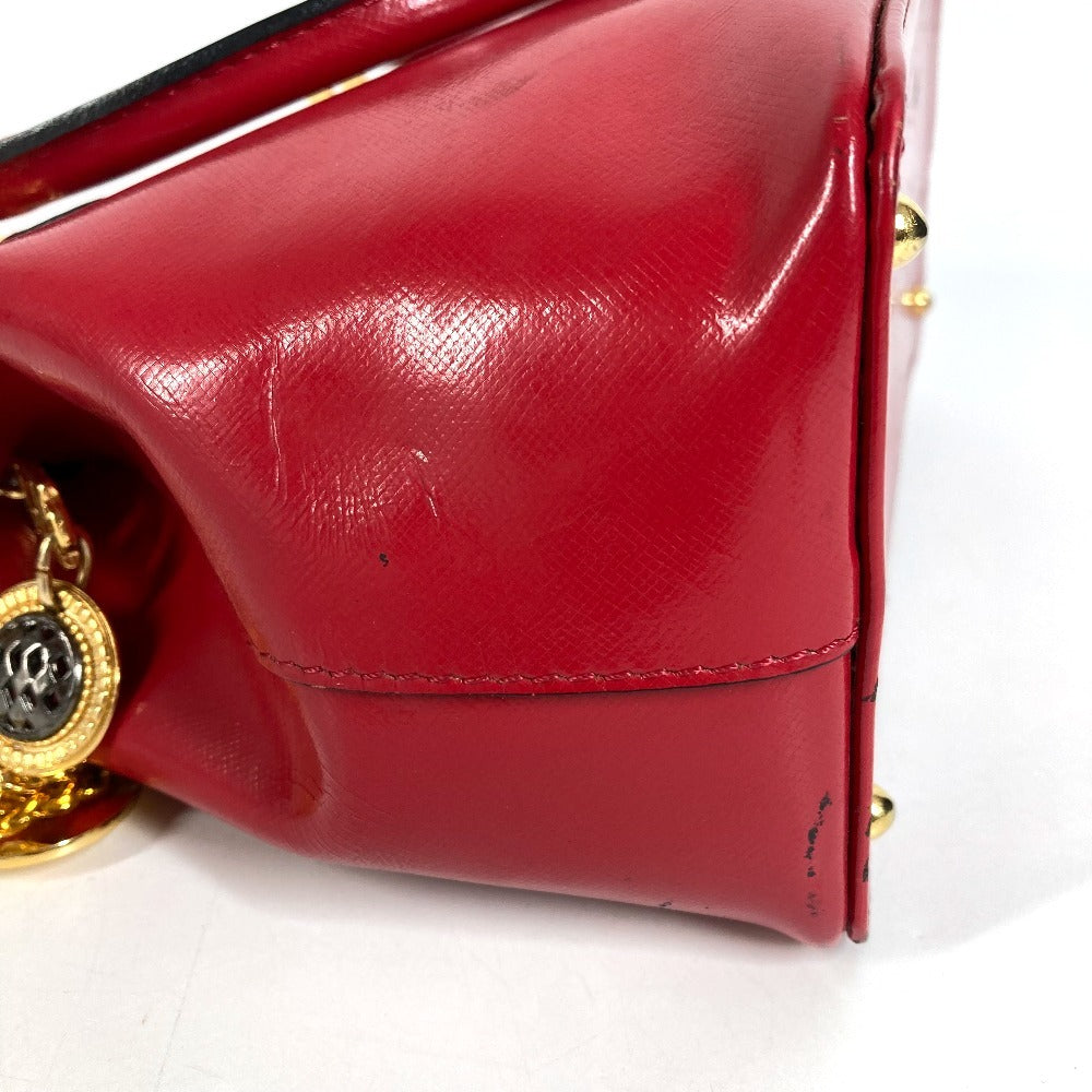 VERSACE vintage Sunburst logo Bag, Tote Bag, Chain Charm, Key Holder Included Hand Bag Leather Red Used