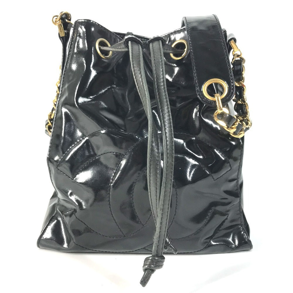 CHANEL vintage Drawstring bag CC CC Mark logo Chain bag, crossbody bag with pouch Shoulder Bag enamel Black/GoldHardware Used
