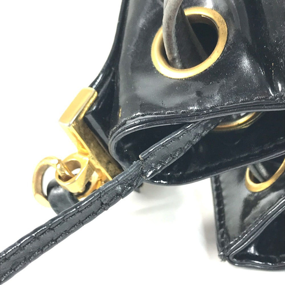 CHANEL vintage Drawstring bag CC CC Mark logo Chain bag, crossbody bag with pouch Shoulder Bag enamel Black/GoldHardware Used
