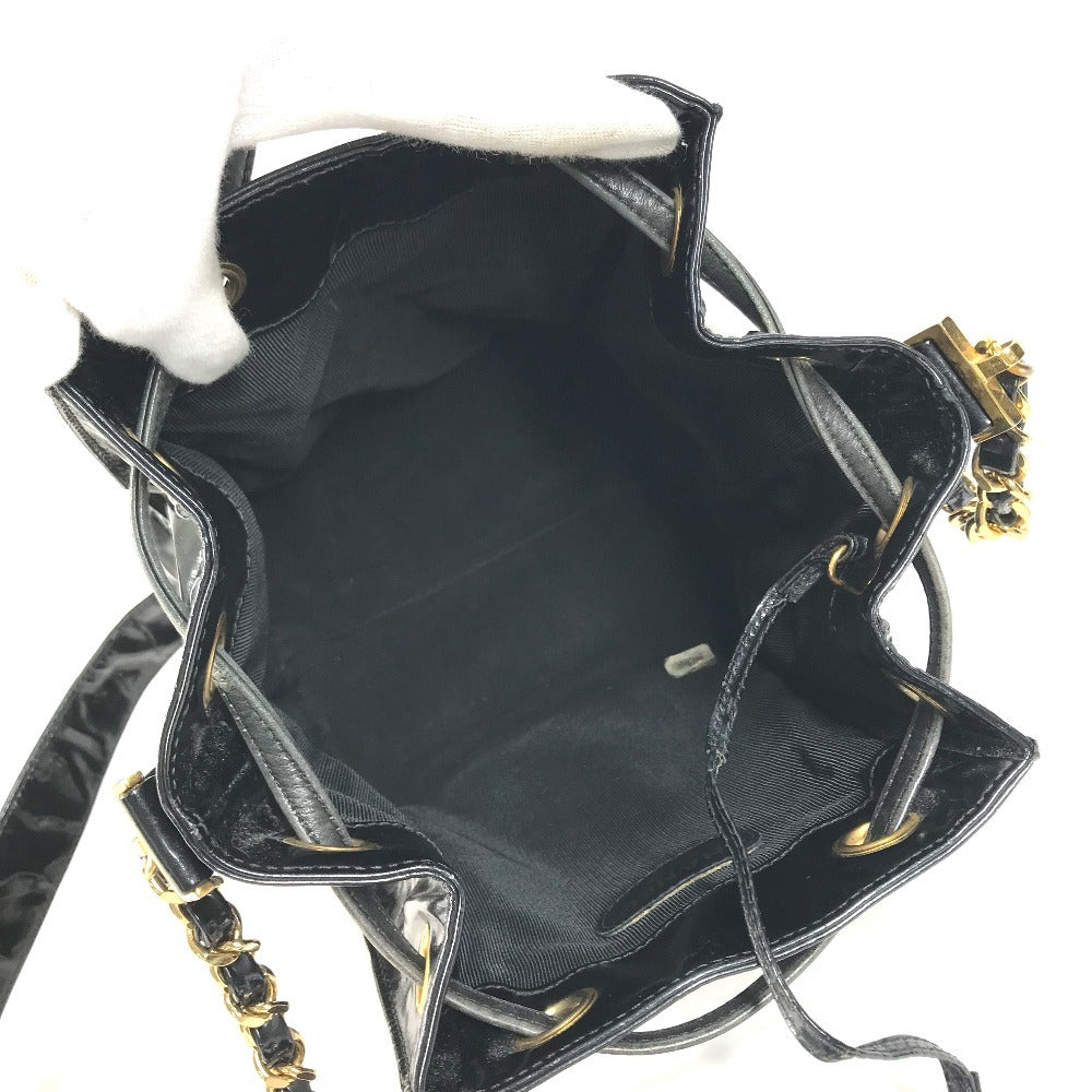 CHANEL vintage Drawstring bag CC CC Mark logo Chain bag, crossbody bag with pouch Shoulder Bag enamel Black/GoldHardware Used