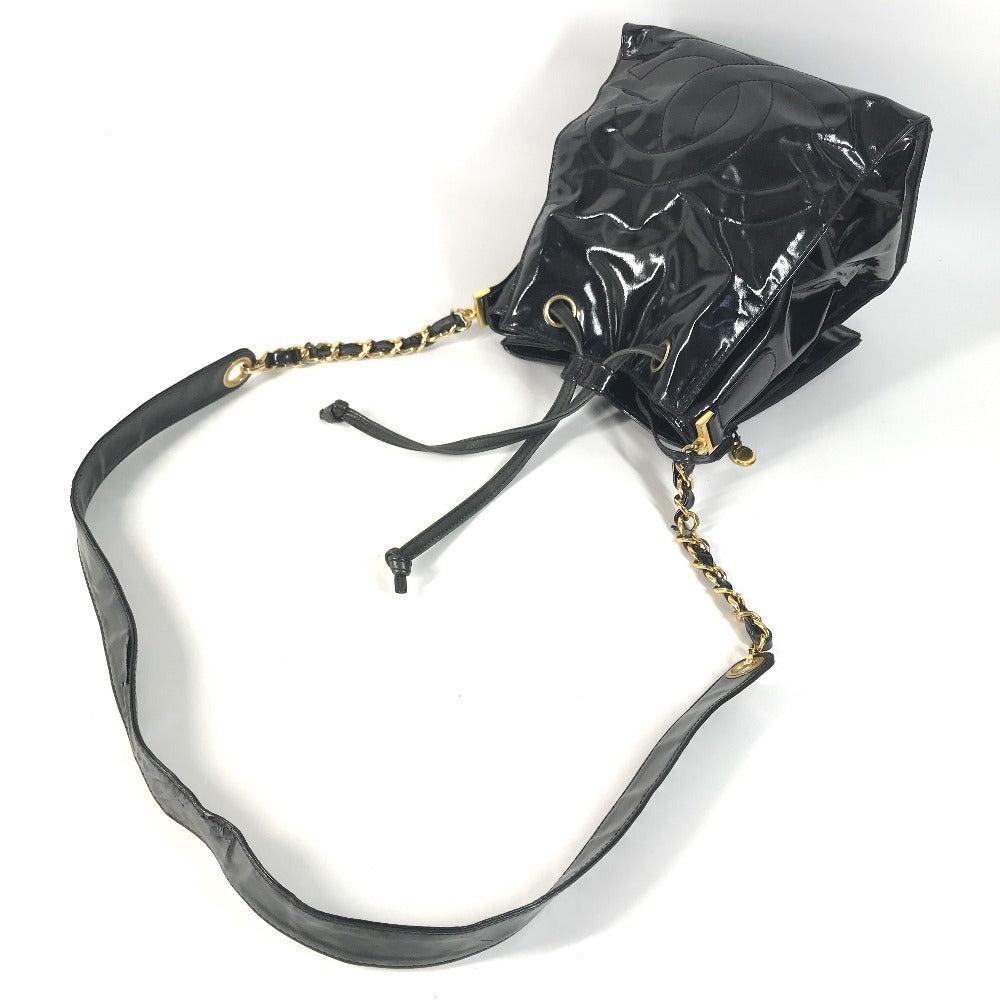 CHANEL vintage Drawstring bag CC CC Mark logo Chain bag, crossbody bag with pouch Shoulder Bag enamel Black/GoldHardware Used
