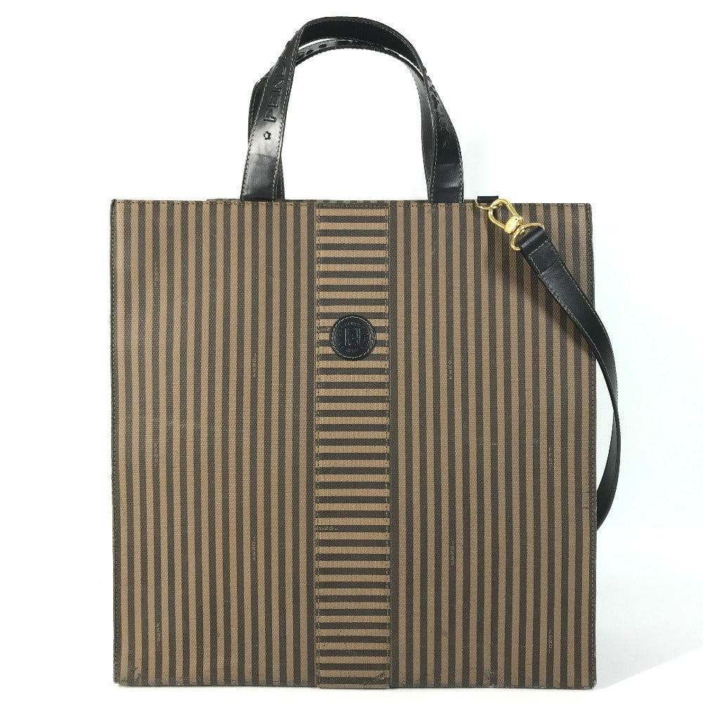 FENDI vintage Pecan Logo 2-Way Bag (Vertical) Bag Tote Bag Shoulder Bag Vertical Tote Hand Bag Leather / Coated Canvas Brown/Black Used