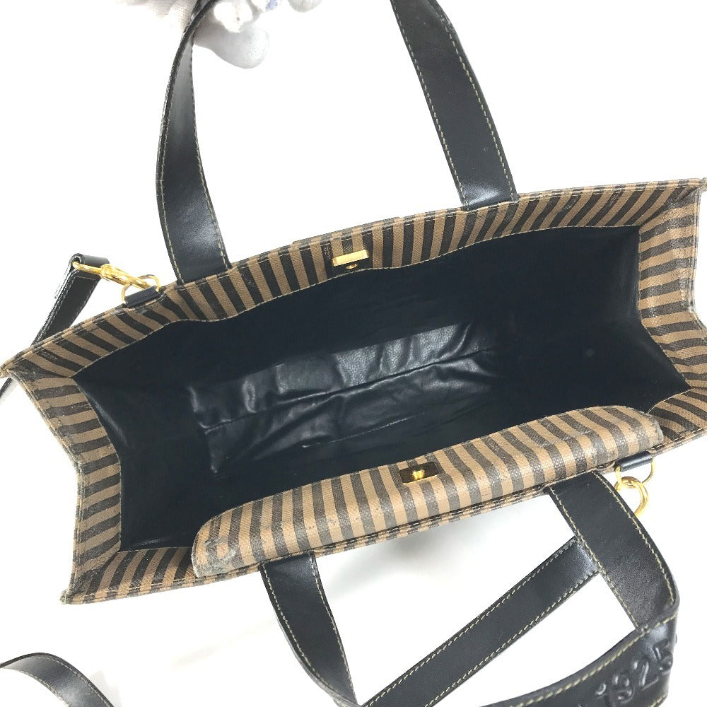 FENDI vintage Pecan Logo 2-Way Bag (Vertical) Bag Tote Bag Shoulder Bag Vertical Tote Hand Bag Leather / Coated Canvas Brown/Black Used