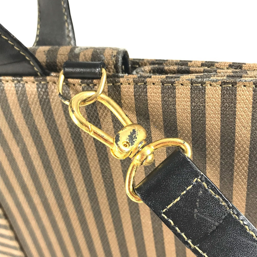 FENDI vintage Pecan Logo 2-Way Bag (Vertical) Bag Tote Bag Shoulder Bag Vertical Tote Hand Bag Leather / Coated Canvas Brown/Black Used