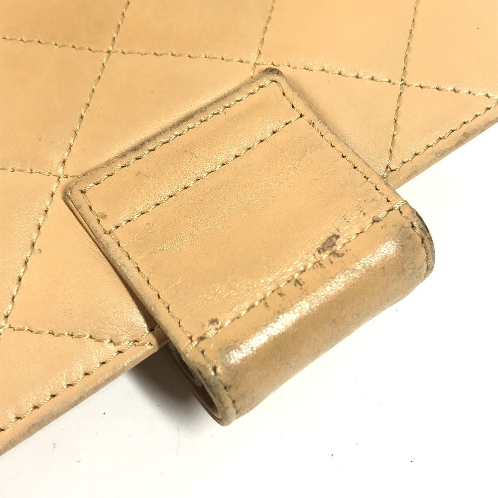 CHANEL Cambon Line CC CC Mark logo Bifold System Planner Stationery Notebook cover Leather Beige/Black Used