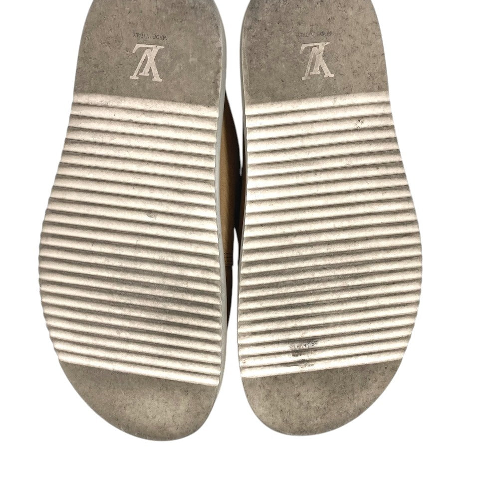 LOUIS VUITTON LV logo clogs with fur Shoes shoes Sandals Leather / fur Beige/White Used