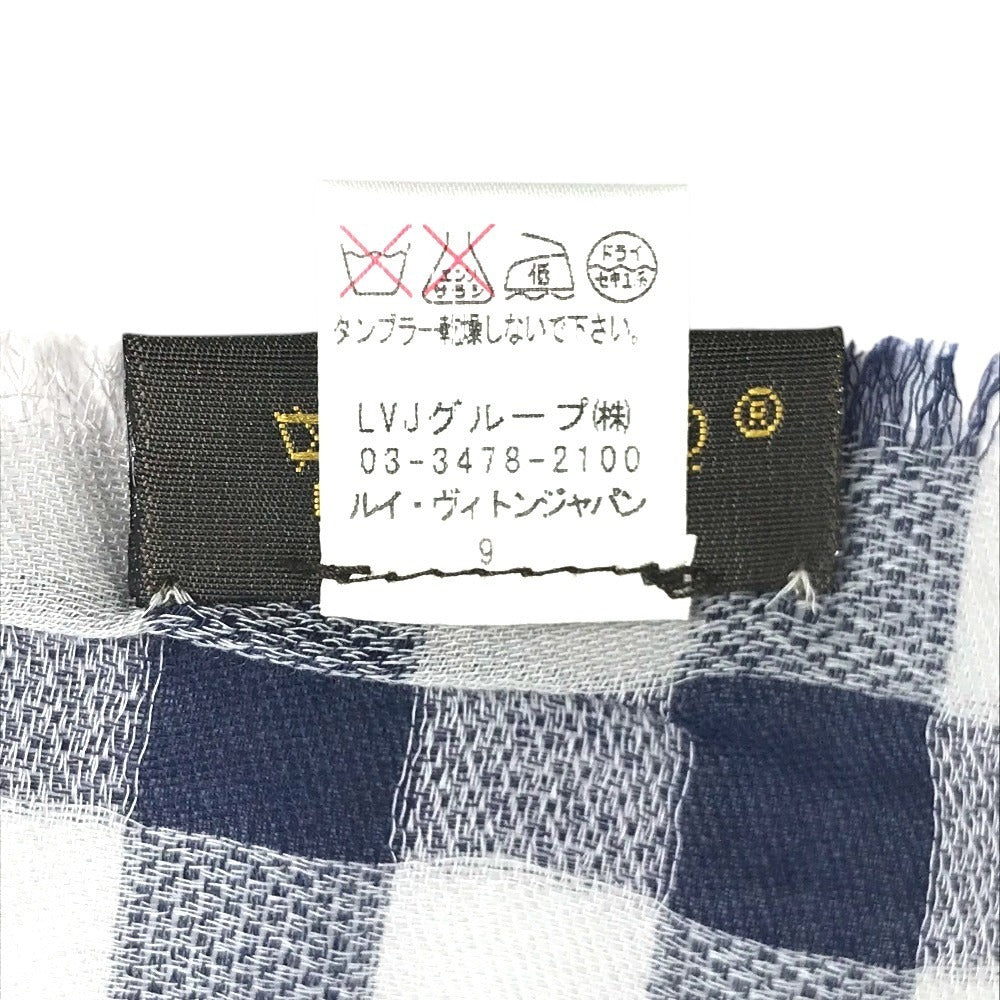 LOUIS VUITTON 不明 Damier check logo Shawl Fringe Scarf Stole/Shawl cotton blue Used