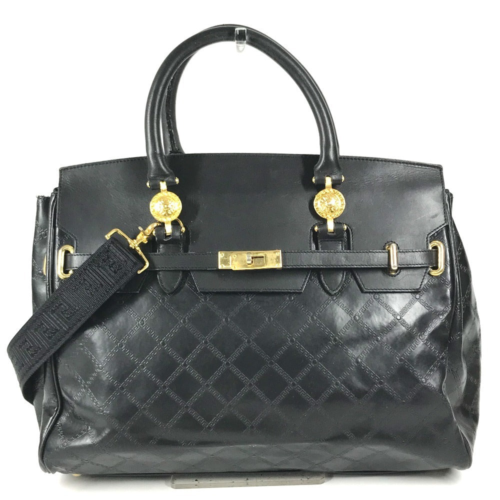 VERSACE Vintage Key Holder Included medusa logo Hand Bag Bag Travel Bag Travel Bag Duffle Bag Leather Black Used
