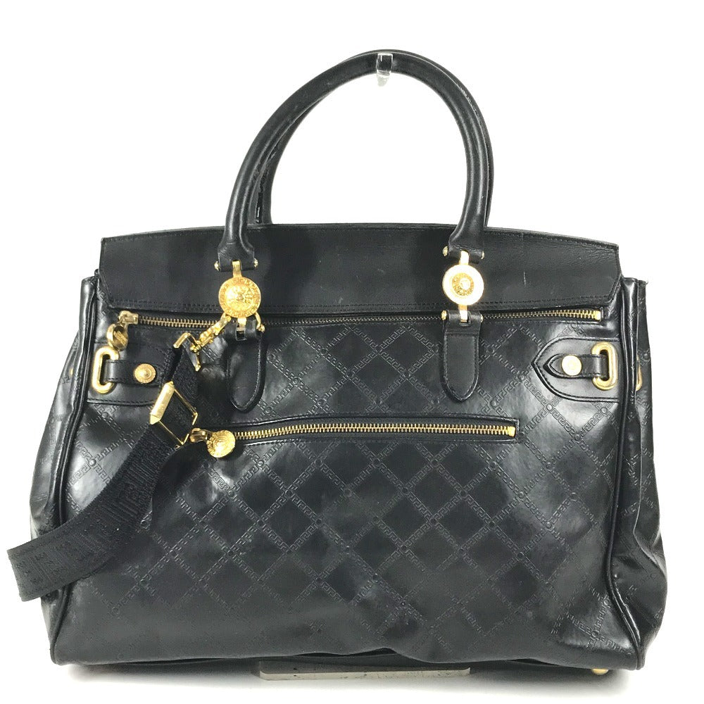VERSACE Vintage Key Holder Included medusa logo Hand Bag Bag Travel Bag Travel Bag Duffle Bag Leather Black Used