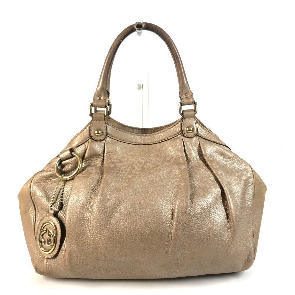 GUCCI 211944 With GG charm Bag Tote Bag shawl Shoulder Bag Leather Metallic Pink BeigeBased Used