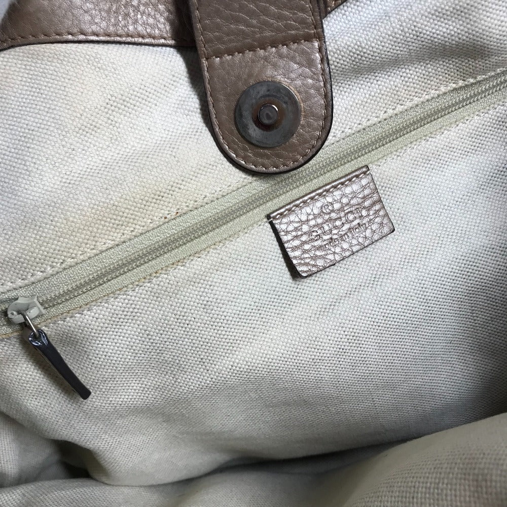 GUCCI 211944 With GG charm Bag Tote Bag shawl Shoulder Bag Leather Metallic Pink BeigeBased Used