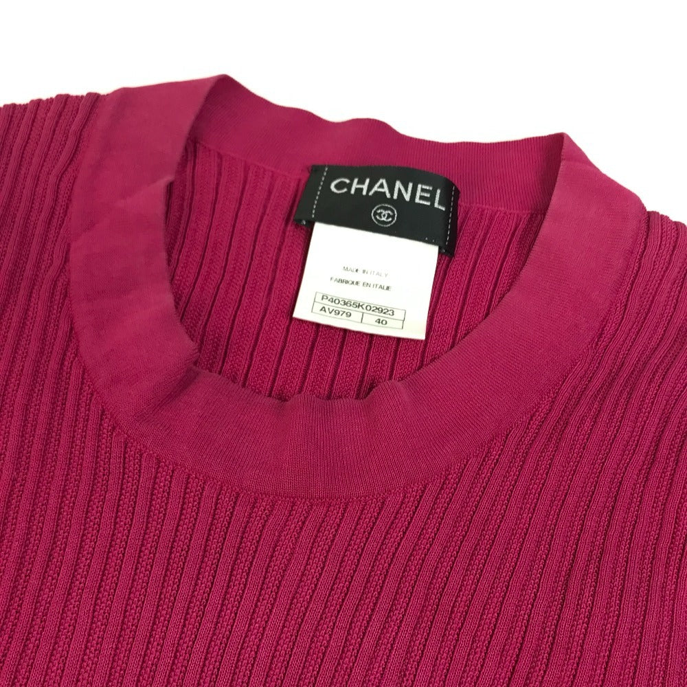CHANEL P40365 CC CC Mark Logo Knit Short Sleeve Apparel One-piece Dress cotton / silk pink Used