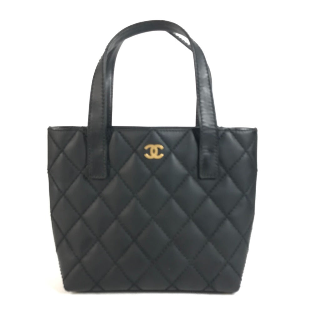 CHANEL Shoulder CC Mark Logo Wild Stitch Logo Hand Bag Tote Bag Leather Black/Gold Used