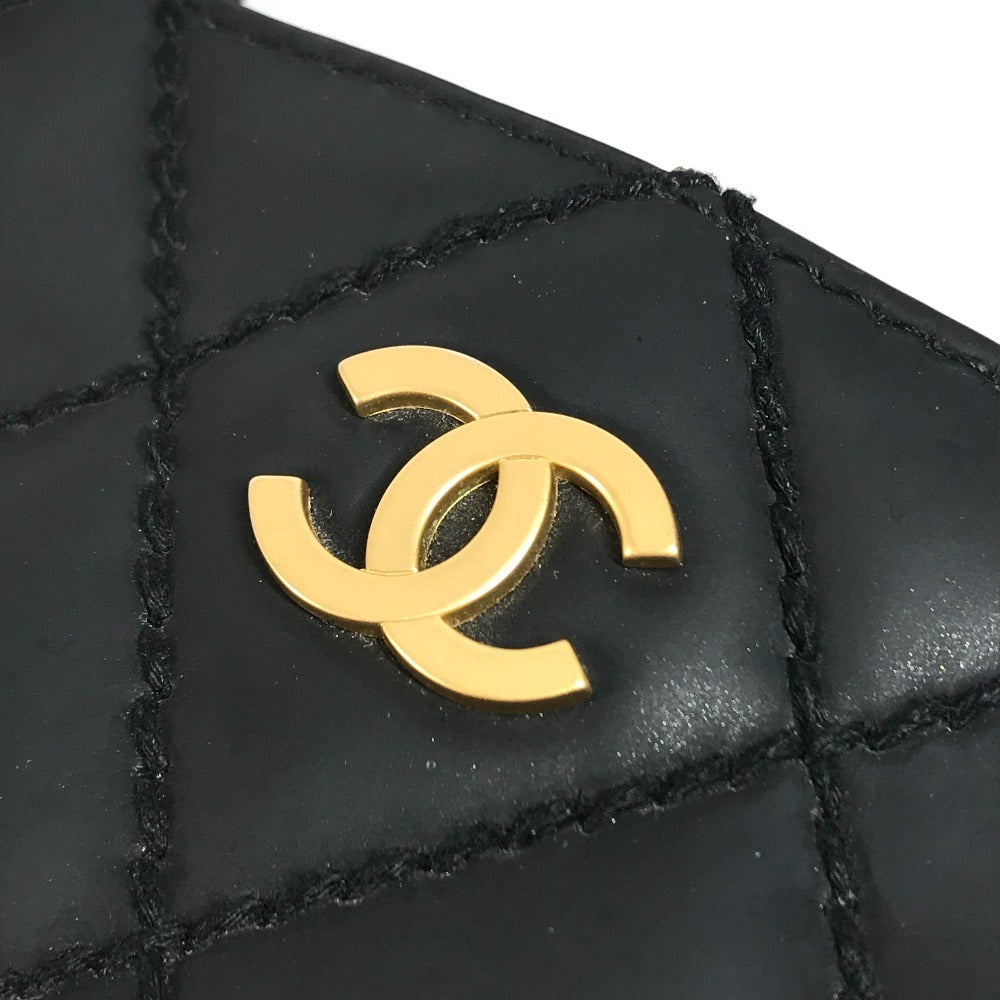 CHANEL Shoulder CC Mark Logo Wild Stitch Logo Hand Bag Tote Bag Leather Black/Gold Used