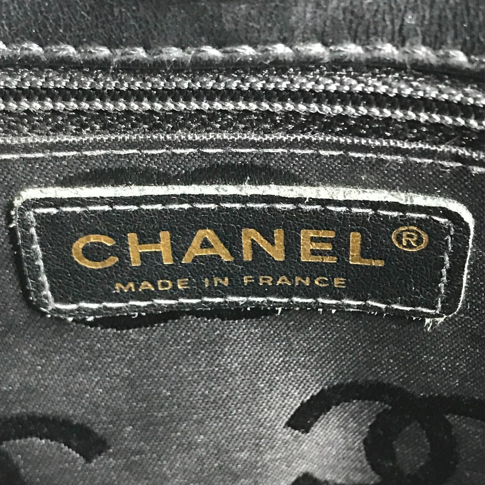 CHANEL Shoulder CC Mark Logo Wild Stitch Logo Hand Bag Tote Bag Leather Black/Gold Used
