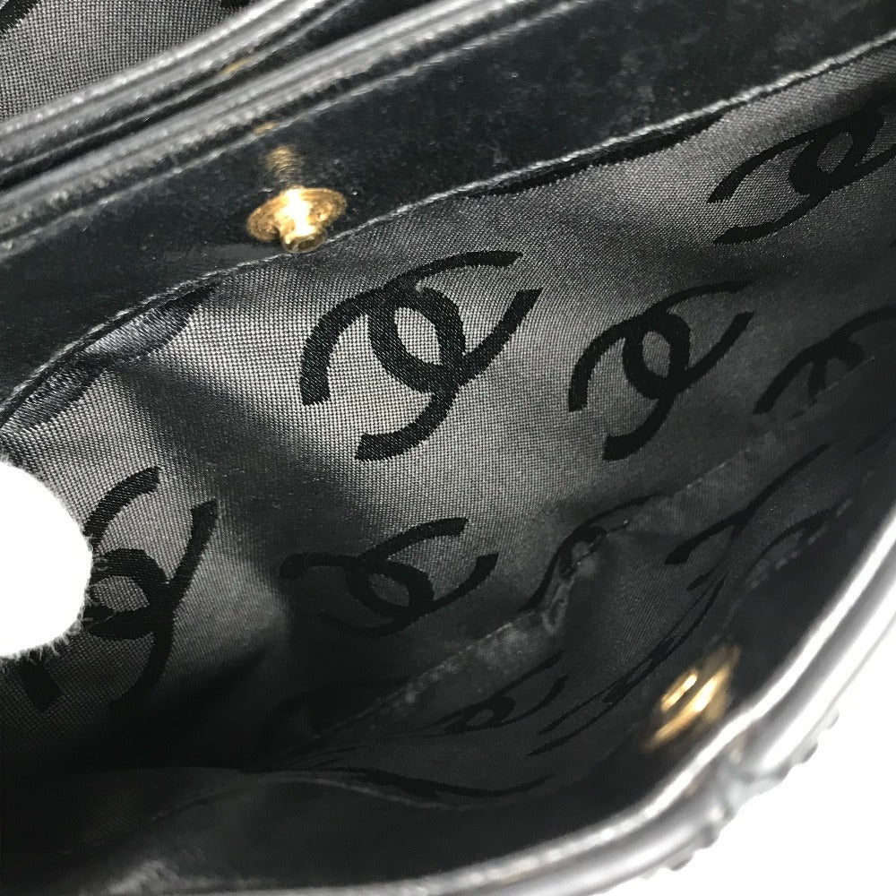 CHANEL Shoulder CC Mark Logo Wild Stitch Logo Hand Bag Tote Bag Leather Black/Gold Used