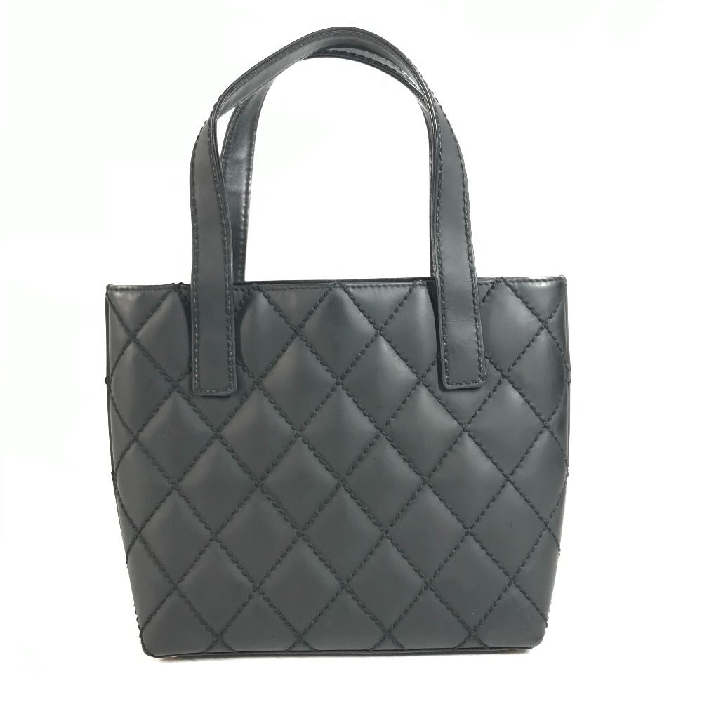CHANEL Shoulder CC Mark Logo Wild Stitch Logo Hand Bag Tote Bag Leather Black/Gold Used