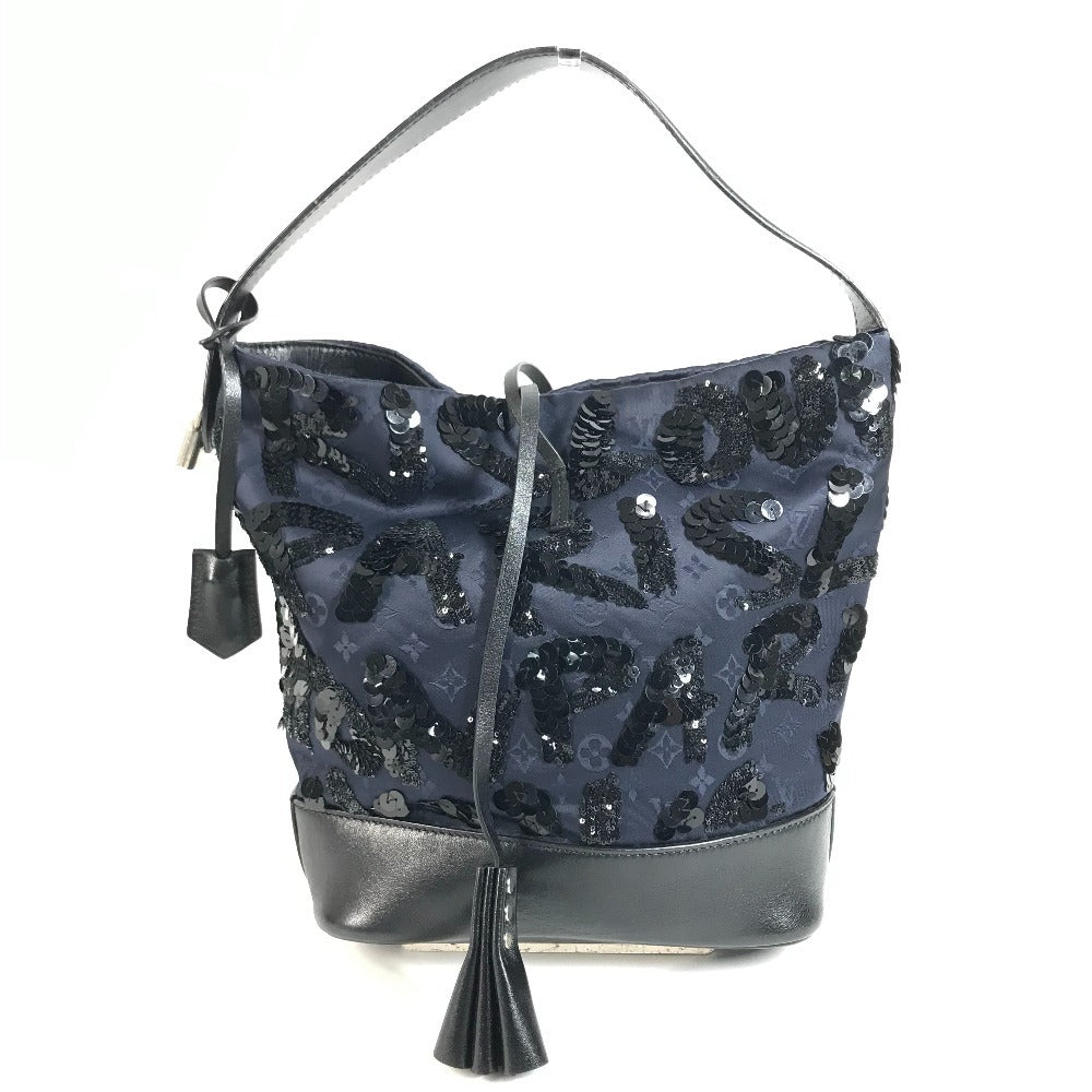 LOUIS VUITTON M94564 Monogram Satin Sequins Spotlight GM Spotlight GM Shoulder Bag Bucket Hand Bag Satin/Leather Navy/Black Used