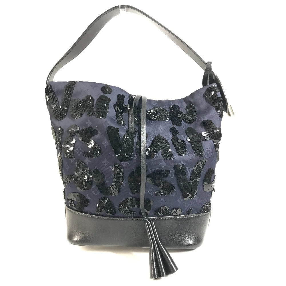 LOUIS VUITTON M94564 Monogram Satin Sequins Spotlight GM Spotlight GM Shoulder Bag Bucket Hand Bag Satin/Leather Navy/Black Used