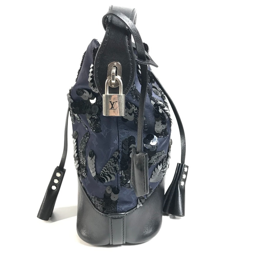 LOUIS VUITTON M94564 Monogram Satin Sequins Spotlight GM Spotlight GM Shoulder Bag Bucket Hand Bag Satin/Leather Navy/Black Used