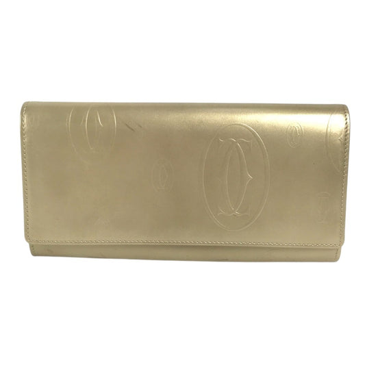 CARTIER Logo happy birthday Long Wallet Flap Long Wallet Leather Gold Used