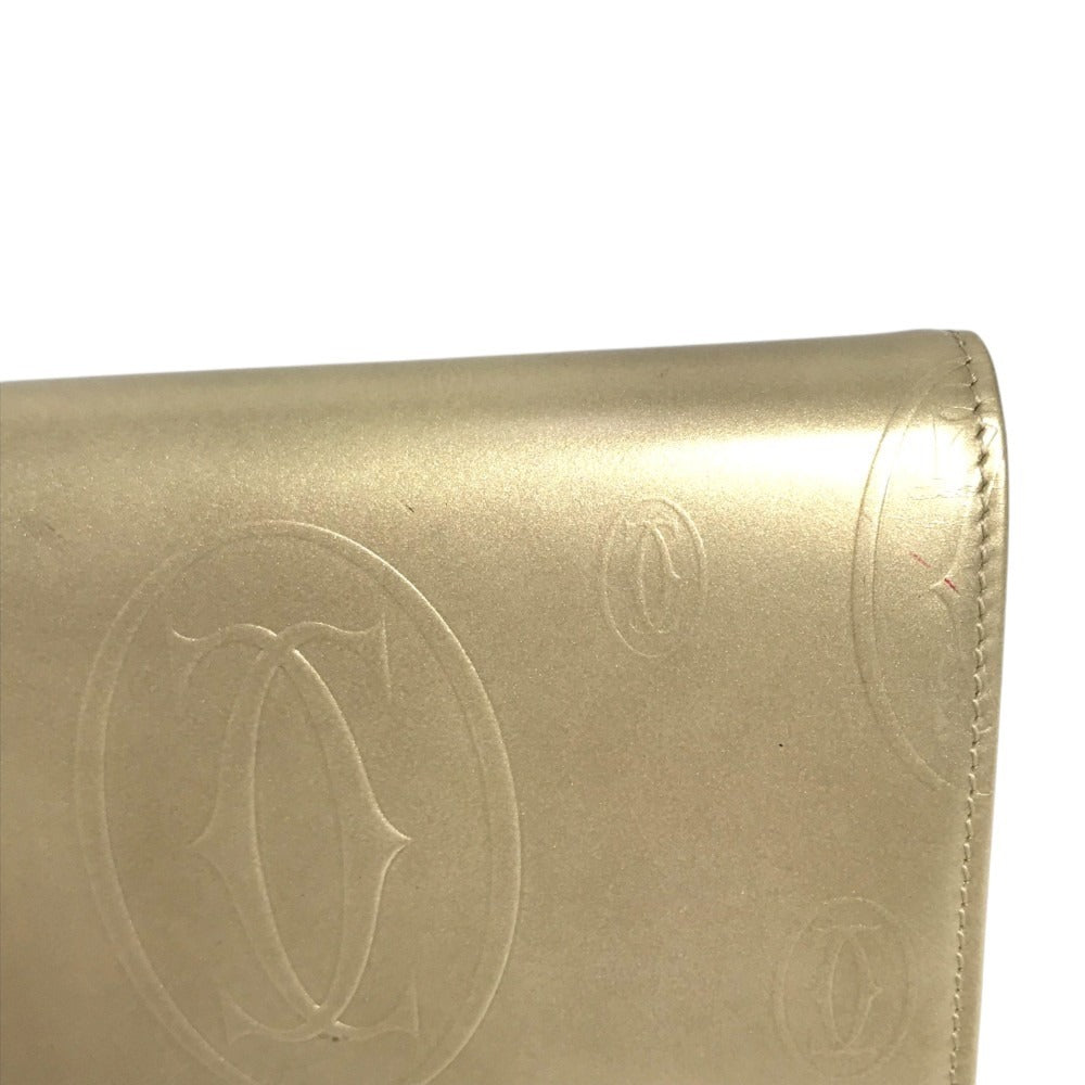 CARTIER Logo happy birthday Long Wallet Flap Long Wallet Leather Gold Used