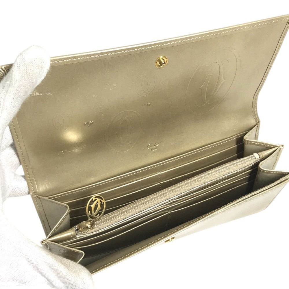 CARTIER Logo happy birthday Long Wallet Flap Long Wallet Leather Gold Used