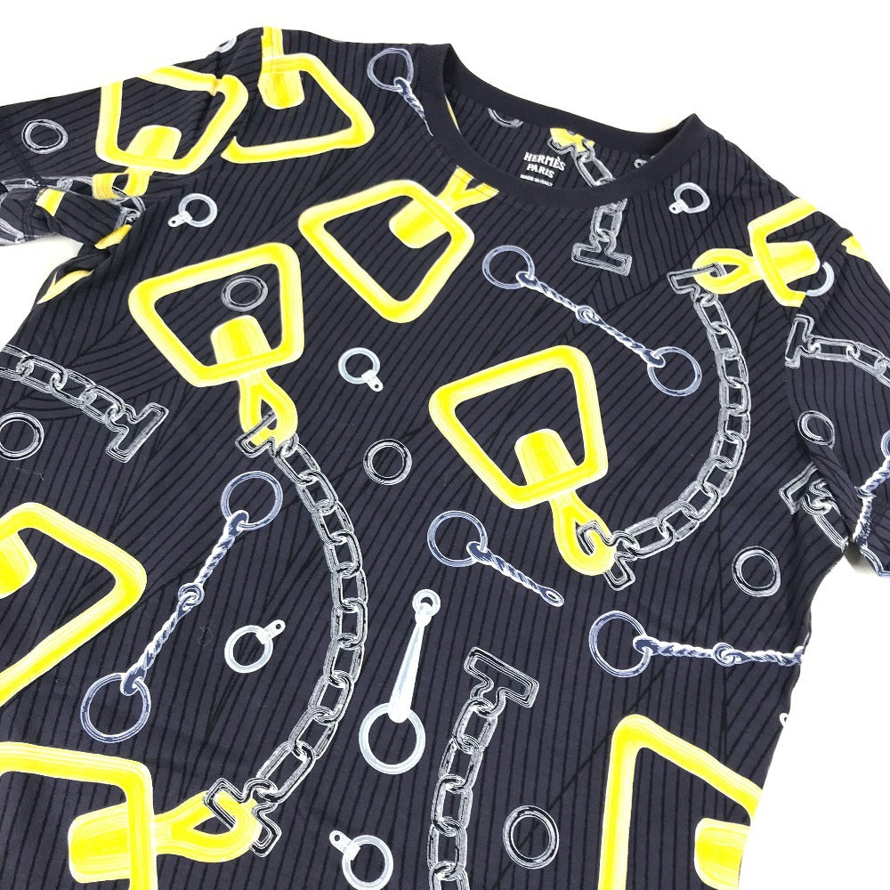 HERMES Kaleidoscope Effect Apparel short sleeve tops Short sleeve T-shirt cotton Navy/yellow Used