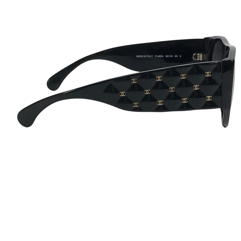 CHANEL 71465A Logo CC CC Mark Matelasse Quilted glasses glasses eyewear glasses sunglasses Plastic Black/Gold Used