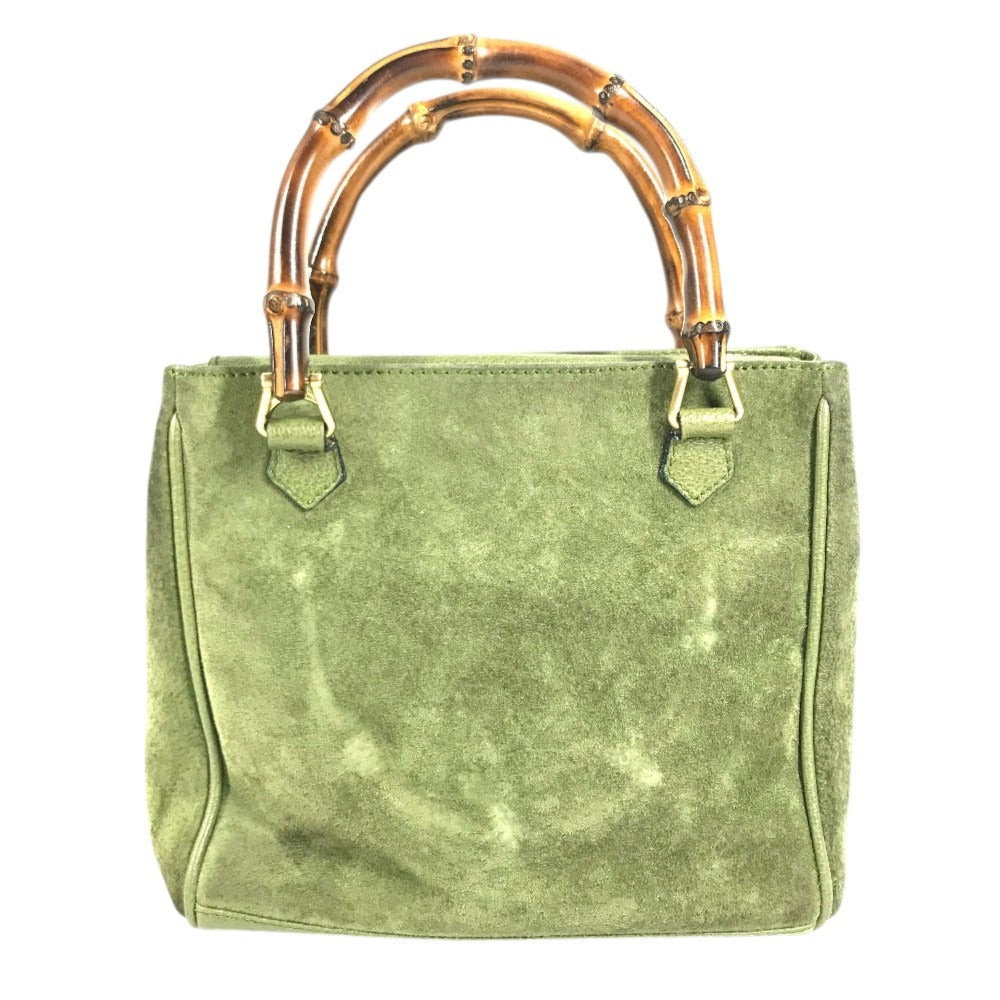 GUCCI 000 121 vintage Bamboo 2WAY bag Hand Bag Shoulder bag Tote Bag Shoulder Bag suede Green Used
