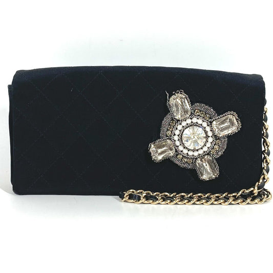 CHANEL Party bag Logo Faux Pearl Rhinestone Bijoux Flap Chain Bag Handbag Shoulder Bag Shoulder Bag Satin Black Used