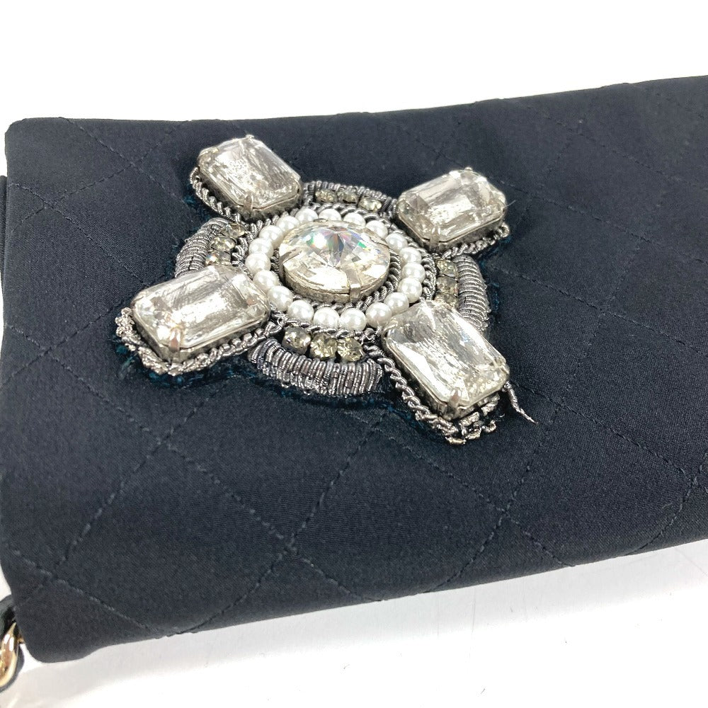CHANEL Party bag Logo Faux Pearl Rhinestone Bijoux Flap Chain Bag Handbag Shoulder Bag Shoulder Bag Satin Black Used