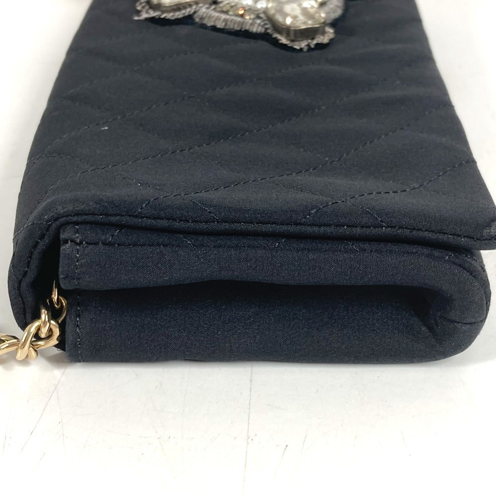 CHANEL Party bag Logo Faux Pearl Rhinestone Bijoux Flap Chain Bag Handbag Shoulder Bag Shoulder Bag Satin Black Used