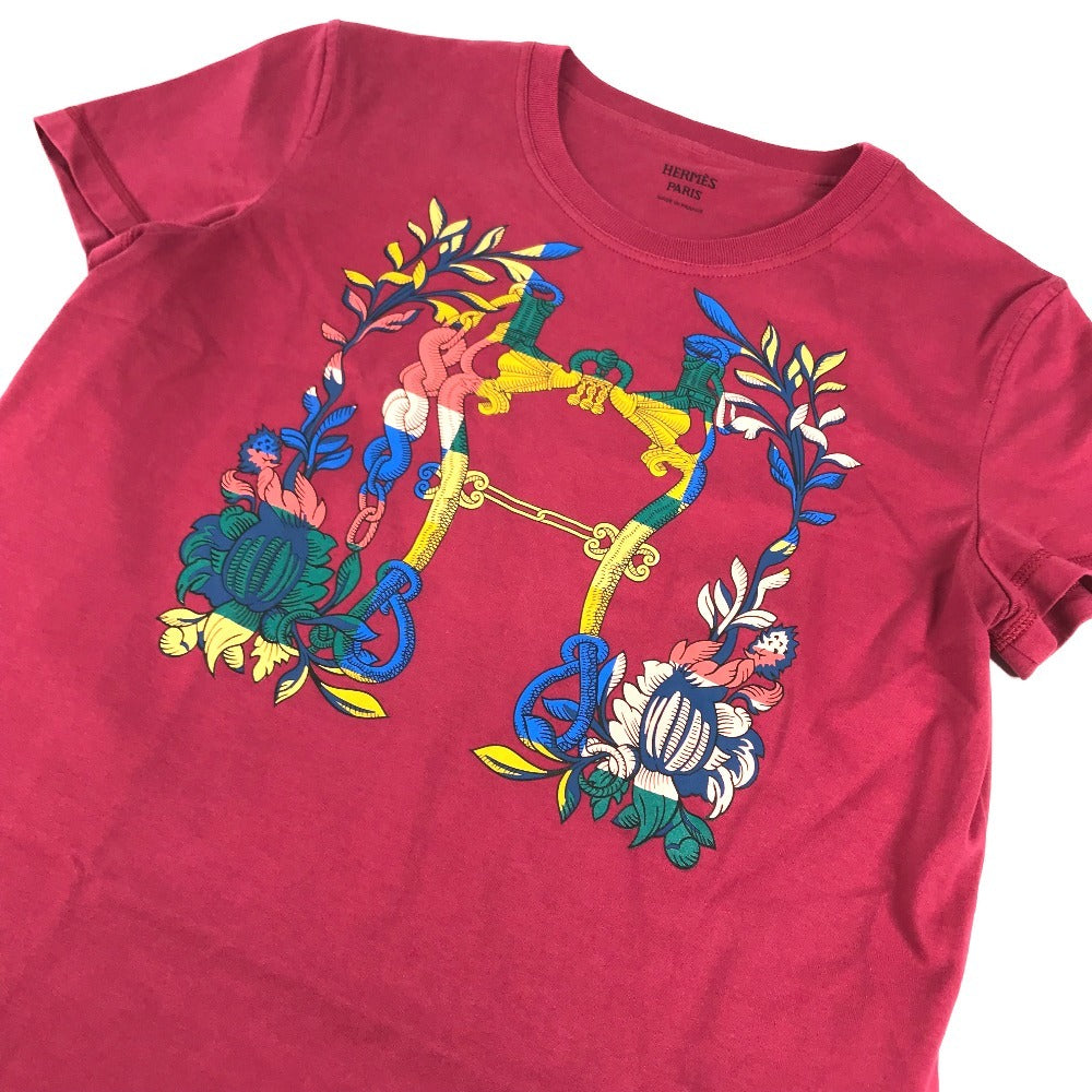 HERMES Della Cavalleria logo H logo top, short-sleeved apparel Shirt T-shirt Short sleeve T-shirt cotton Red/Multicolore Used