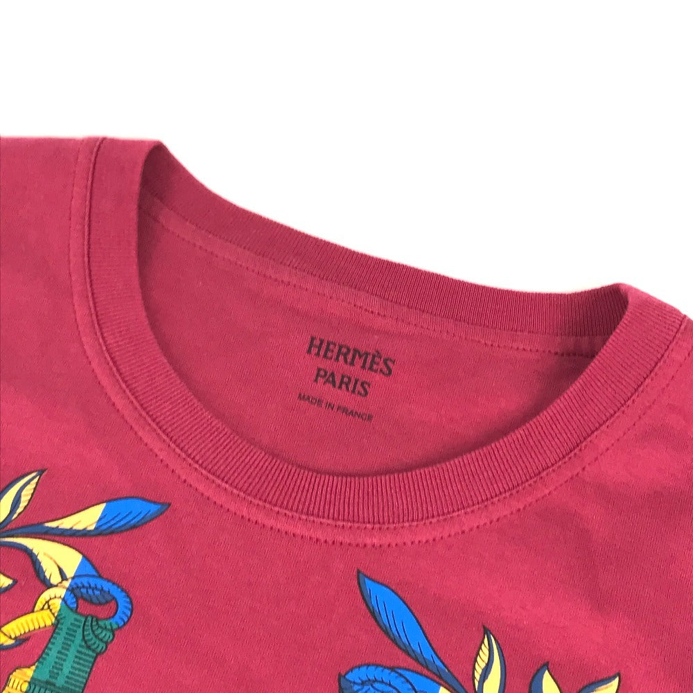 HERMES Della Cavalleria logo H logo top, short-sleeved apparel Shirt T-shirt Short sleeve T-shirt cotton Red/Multicolore Used