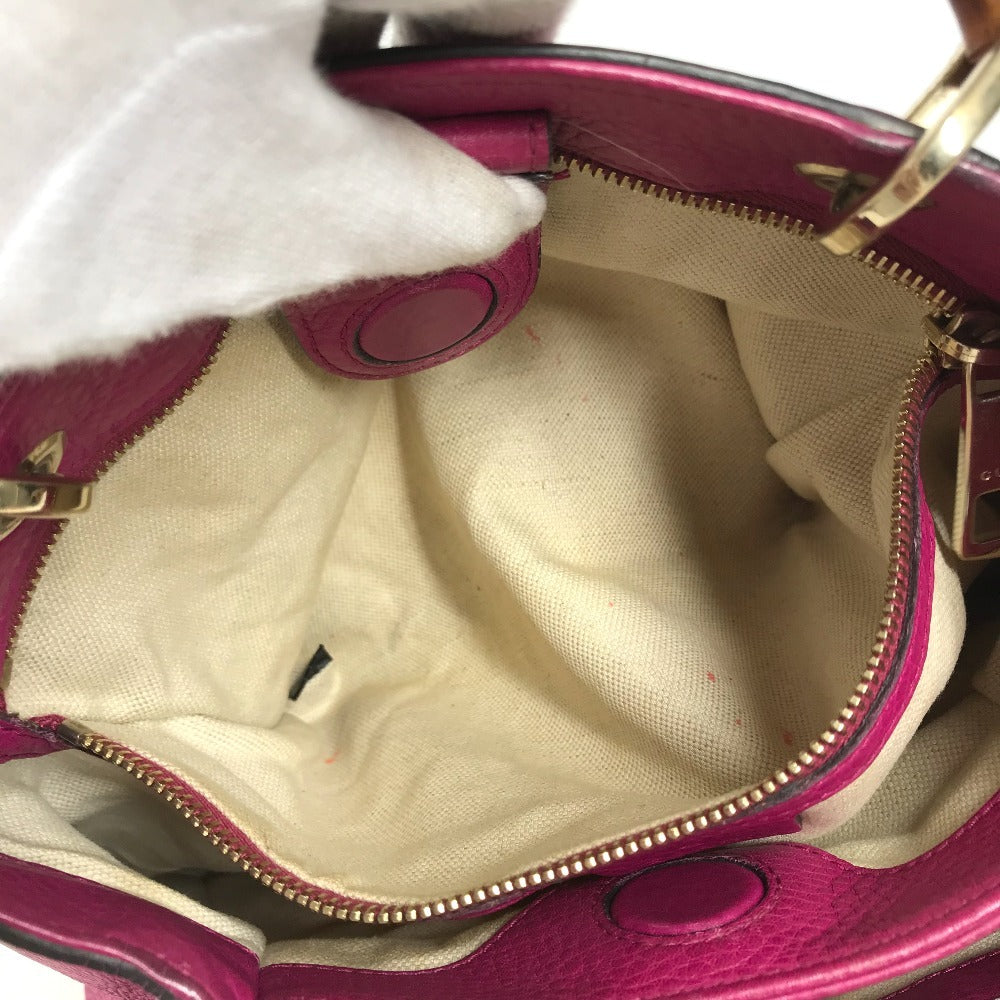 GUCCI 336032 Logo Bamboo 2-Way Bag Bag, Shoulder Bag, Crossbody Bag Hand Bag Leather Purple pink Based Used